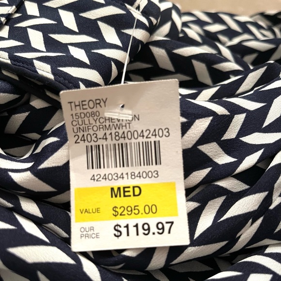 THEORY•”cully” navy/white geometric button down blouse medium NWT - Picture 6 of 6